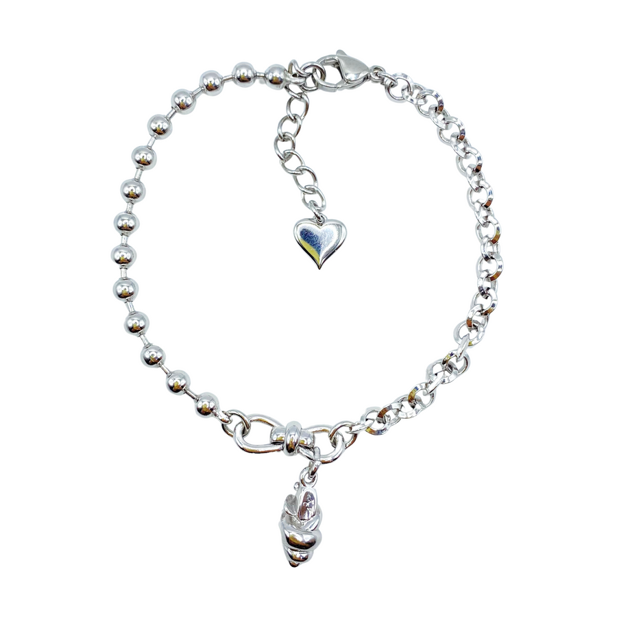 Pulsera Elabones & Perlas Plateada