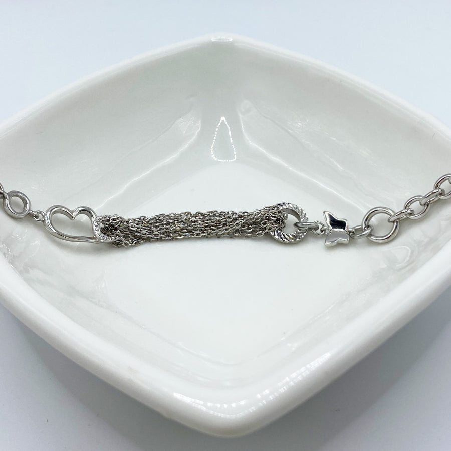 Pulsera Corazon & Mariposa Plateada