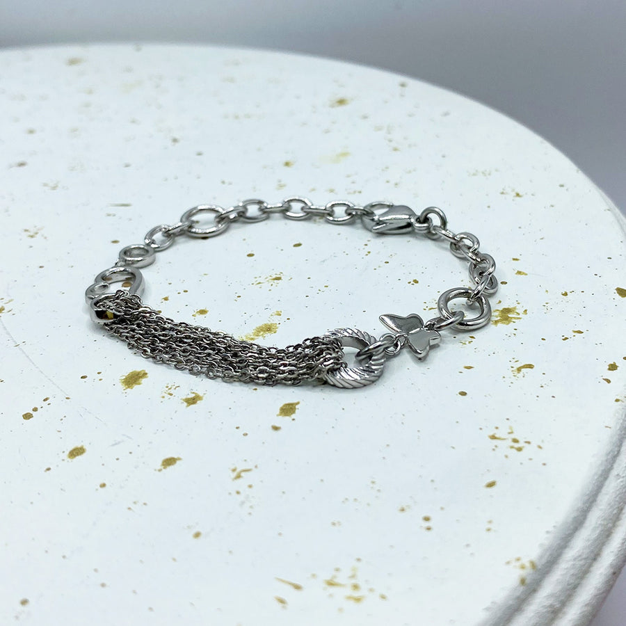 Pulsera Corazon & Mariposa Plateada