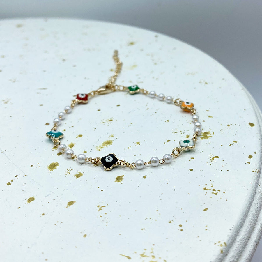 Pulsera Perlas & Ojo Turco
