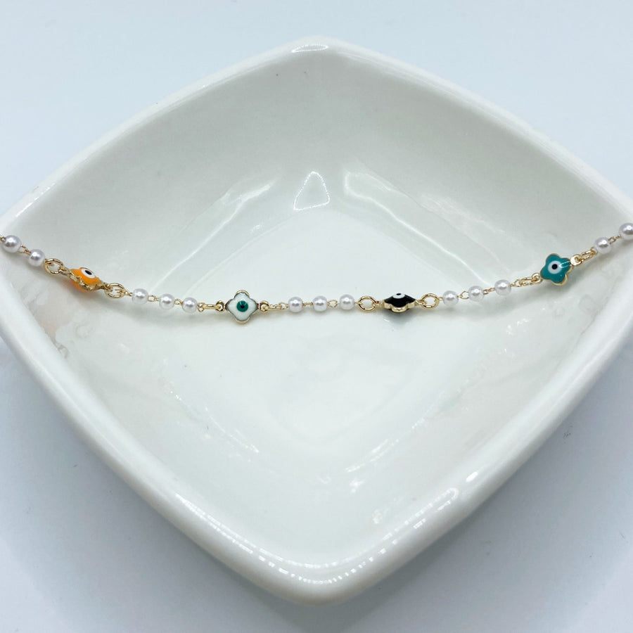Pulsera Perlas & Ojo Turco